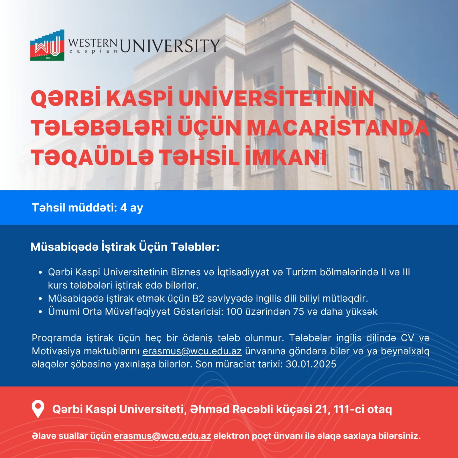 Qərbi Kaspi Universitetinin Tələbələri Üçün Macaristanda Təqaüdlə Təhsil İmkanı